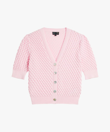 コットン Vネック 半袖 ニット カーディガン