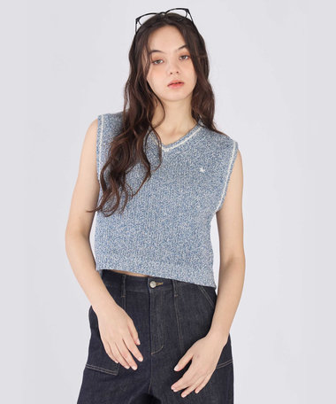 スター 刺繍 ミックス ヤーン ニット ベスト