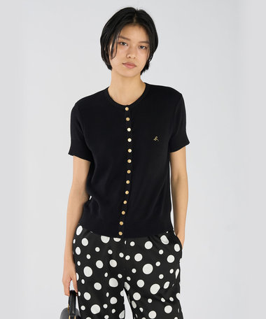 "b."ロゴ刺繍 コットンニット 半袖 カーディガンプレッション "Swing"