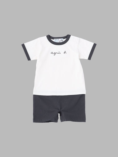 ベビー ロゴ 刺繍 コットン 半袖 コンビネゾン