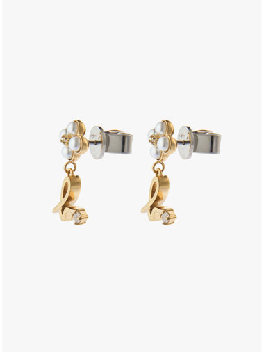 b.ロゴ フラワーモチーフ パール ピアス "Double bloom"