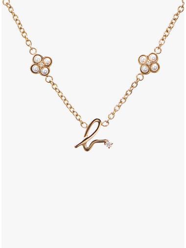 b.ロゴ フラワーモチーフ パール ネックレス "Double bloom"