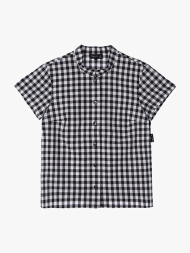 ギンガムチェック コットン スタンドカラー 半袖 ブラウス