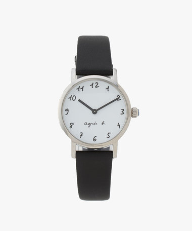 ブラック レザー ラウンド ウォッチ "Marcello"