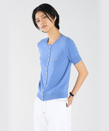 "b."ロゴ刺繍 コットンニット 半袖 カーディガンプレッション "Swing"