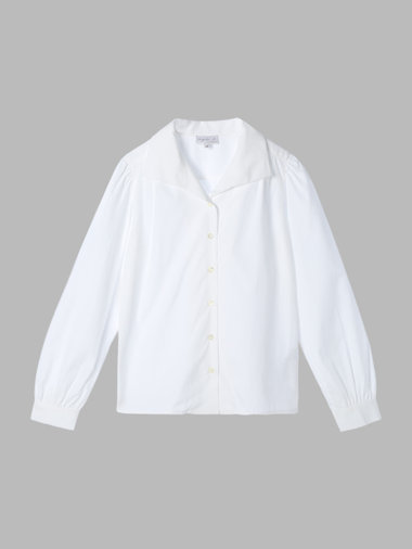 コットン オープンカラー 長袖 ブラウス