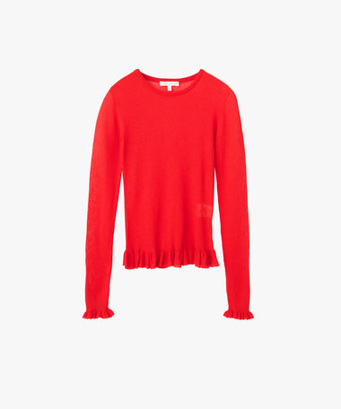 シアー リブ フリル 長袖 ニット プルオーバー