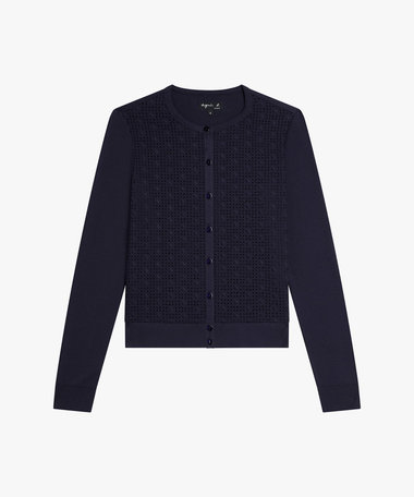 レース 刺繍 コットン ニット 長袖 カーディガンプレッション "Swing"