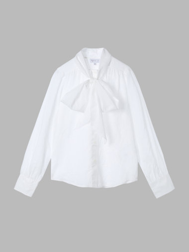 コットン 長袖 ボウタイ ブラウス