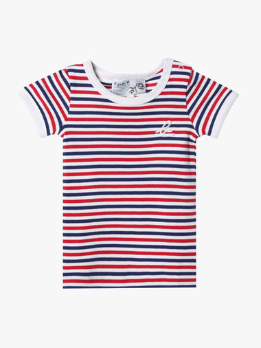 ベビー "b."ロゴ 刺繍 トリコロールボーダー コットン 半袖 Tシャツ