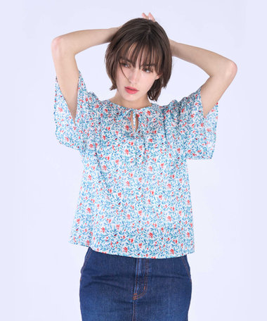 ボタニカル プリント コットン 半袖 ブラウス