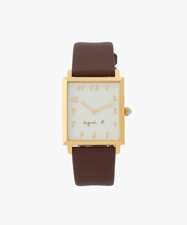 メンズ ブラウン レザー スクエア ウォッチ "Marcello"