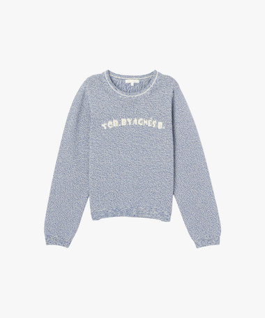 ロゴ コットン ナイロン ジャカード 長袖 ニットプルオーバー