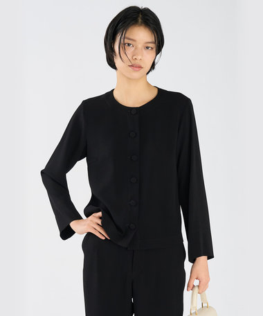 ブラック トリアセテート ノーカラー シャツジャケット "Beatriz"