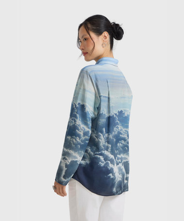 フォトプリント コットン 長袖 ブラウス "Nuages"