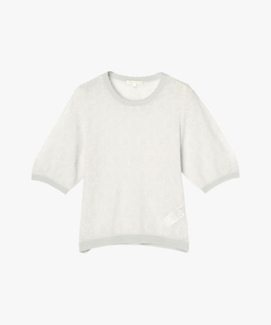 シアー ジャカード 半袖 ニット プルオーバー