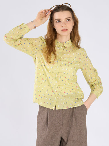 フラワープリント コットン 長袖 ブラウス