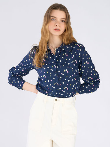 フラワープリント コットン 長袖 ブラウス