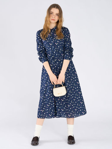 フラワープリント コットン 長袖 ワンピース