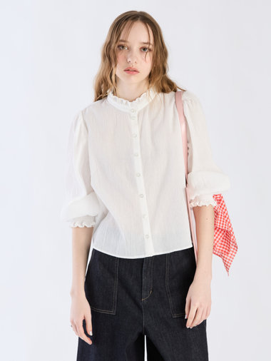 【Outlet】コットンクレープフリルブラウス