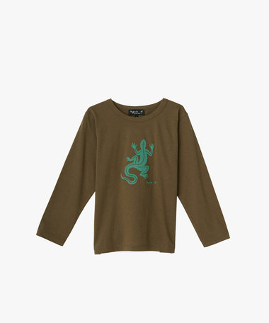 キッズ ロゴ アイコニック プリント コットン 長袖 Tシャツ "Lezard"