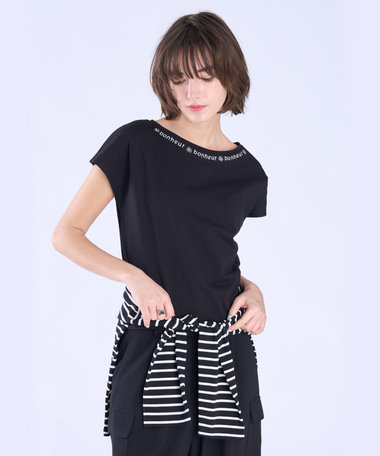 メッセージ 刺繍 コットン 半袖 Tシャツ "Bonheur"