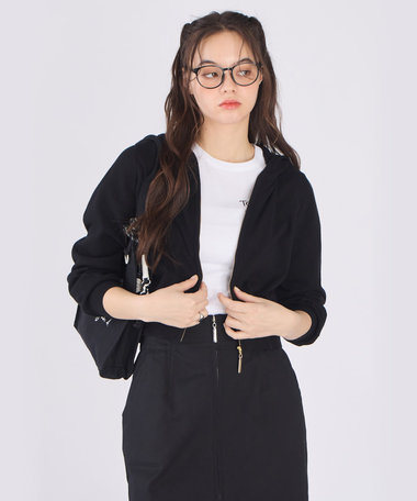 ロゴ 刺繍 コットン ニット ジップアップ フーディー