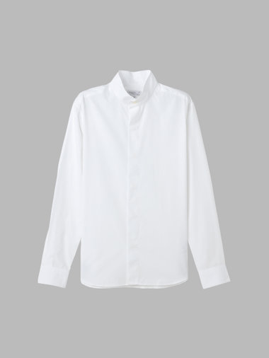 メンズ コットン ポプリン スタンドカラー 長袖 シャツ "Etienne"