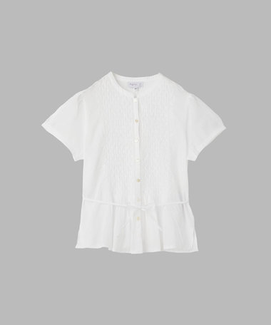 刺繍 コットン スタンドカラー 半袖 ブラウス