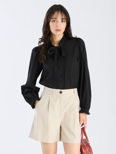 コットン ロングスリーブ リボン ブラウス