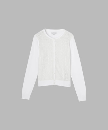 レース 刺繍 コットン ニット 長袖 カーディガンプレッション "Swing"