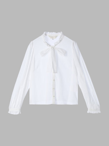 コットン ロングスリーブ リボン ブラウス