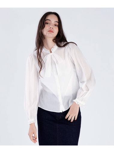 コットン ロングスリーブ リボン ブラウス