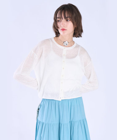 シアー ニット ロングスリーブ カーディガン