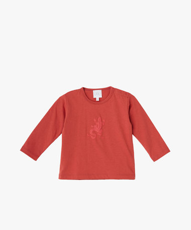 ベビー ロゴ アイコニック プリント コットン 長袖 Tシャツ "Lezard"