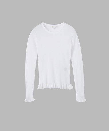 シアー リブ フリル 長袖 ニット プルオーバー