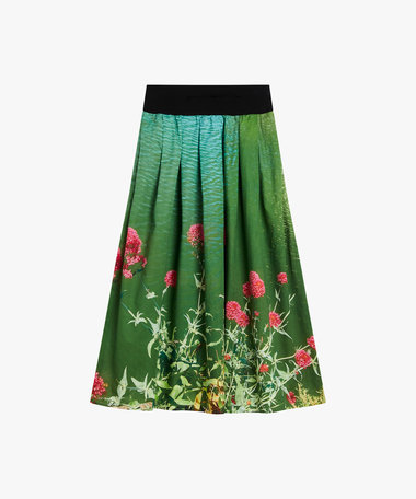 フォトプリント コットン ロング フレア スカート "Valerianes flowers"