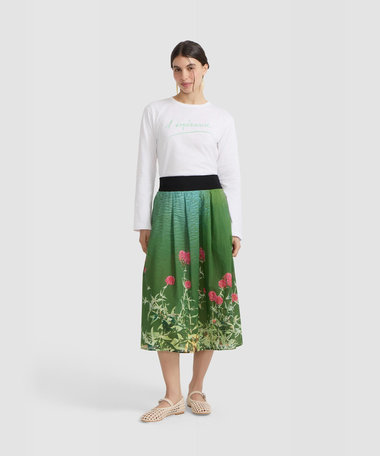 フォトプリント コットン ロング フレア スカート "Valerianes flowers"