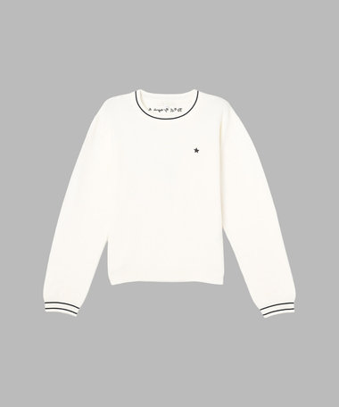 スター 刺繍 ライン コットン 長袖 ニット プルオーバー