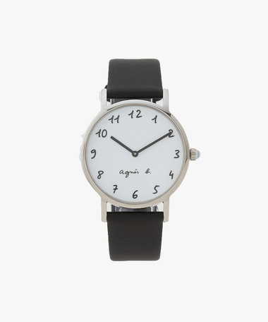 メンズ ブラック レザー ラウンド ウォッチ "Marcello"