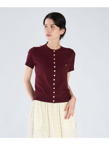 "b."ロゴ刺繍 コットンニット 半袖 カーディガンプレッション "Swing"