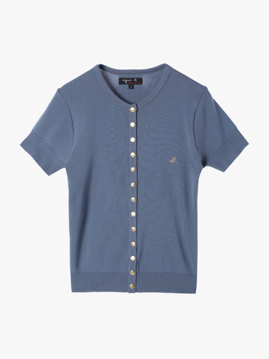 "b."ロゴ刺繍 コットンニット 半袖 カーディガンプレッション "Swing"