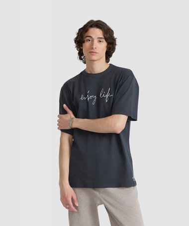 メンズ メッセージ プリント コットン 半袖 Tシャツ "enjoy life"