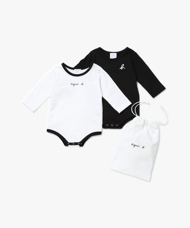 ベビー ロゴ コットン 長袖 ボディスーツ 2枚組