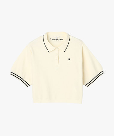 スター 刺繍 コットン 半袖 ニット ポロシャツ