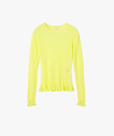 シアー リブ フリル 長袖 ニット プルオーバー