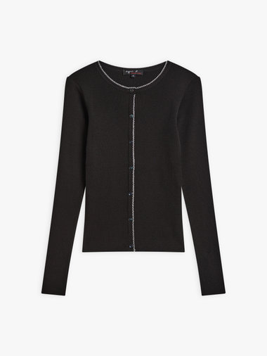 【Outlet】コットン ウール 長袖 リブカーディガン "Berthillon"