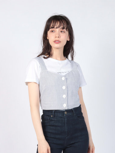 【Outlet】 フロントボタンストライプビスチェ
