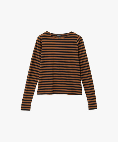細ボーダー オーガニックコットン クルーネック 長袖 Tシャツ "Knoxy"
