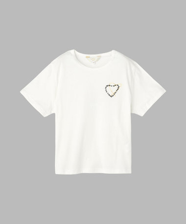 ロゴ刺繍 ハート プリント コットン 半袖 Tシャツ